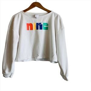 Nike fleece training sweatshirt white with multicolored nike logo size small
